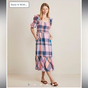 Vineyard Vines Smocked Puff-Sleeve Midi Dress XL NWT